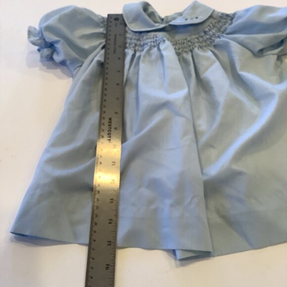Vintage Infant Dress Blue Smocked Short Sleeves Collar Hand Sewn Approx 3 Mons - Picture 4 of 6